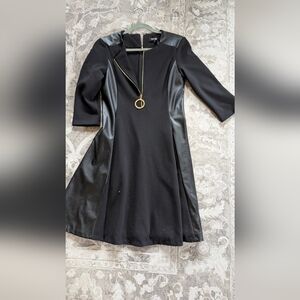 DKNY Black Dress with Leather Accents